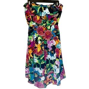 Socialite Floral Ruffle Strapless Fit & Flare Dress Multicolor Size Small